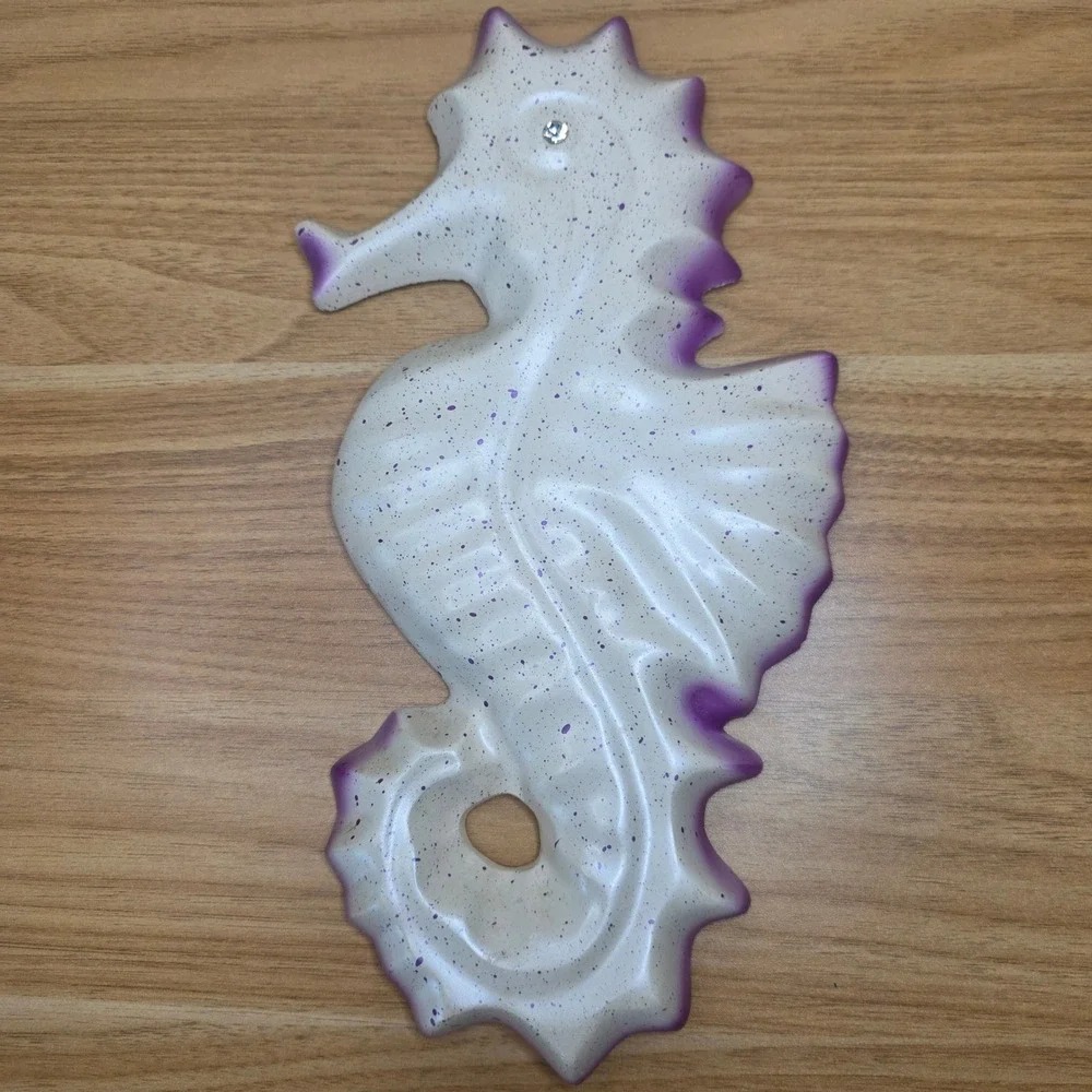 Vintage 3 Seahorse MCM Chalkware Wall Decorations Cream and Purple Beach House